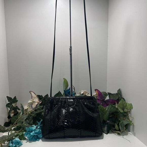 Vintage Clutch Crossbody Bag Women's Medium Black Textured Snakeskin - Picture 4 of 8